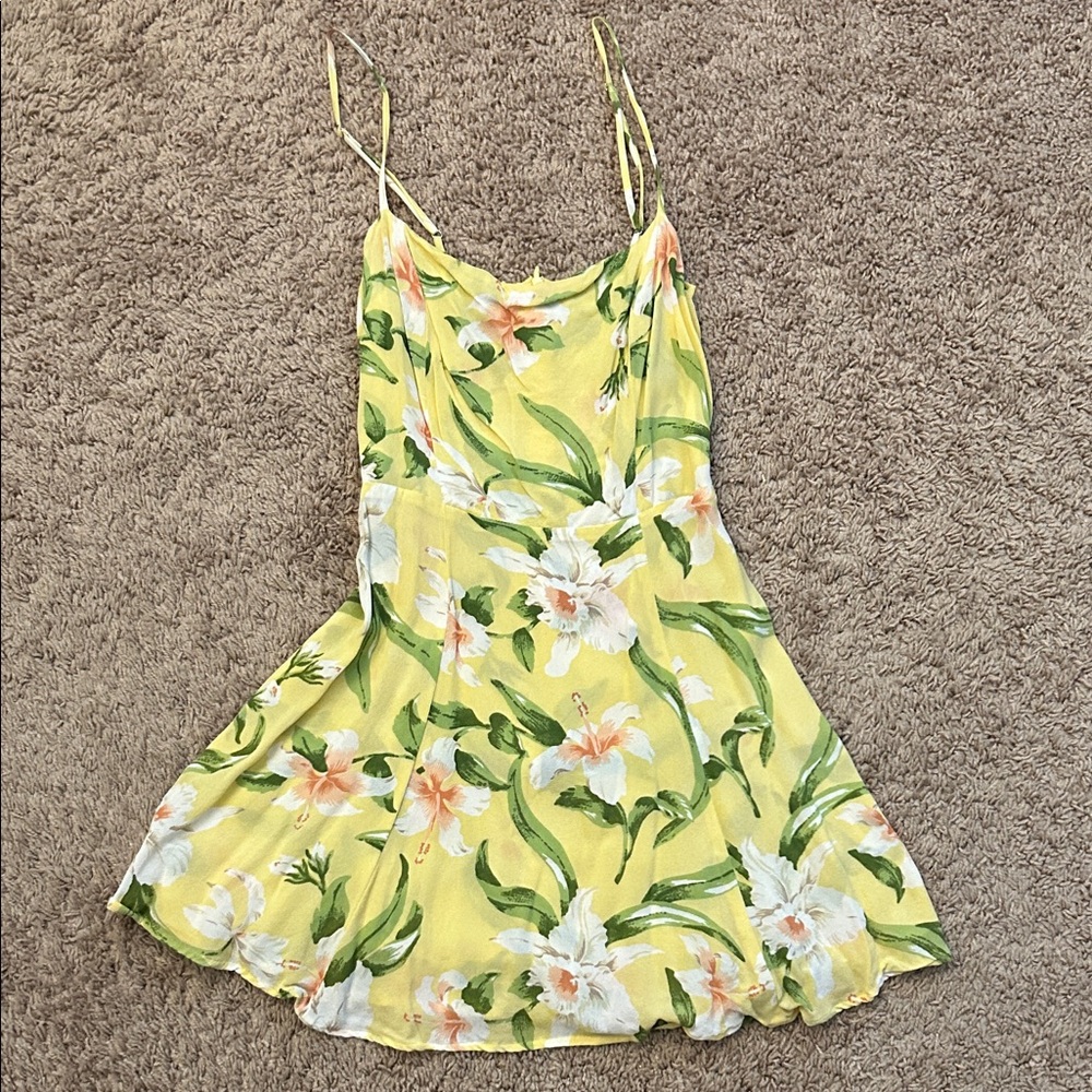 Reformation Yellow Floral Spaghetti Strap Sundress